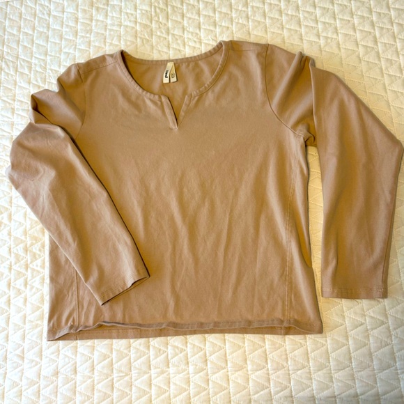 Pact Tops - Pact Organic Cotton Long Sleeve Split V Neck Shirt XL